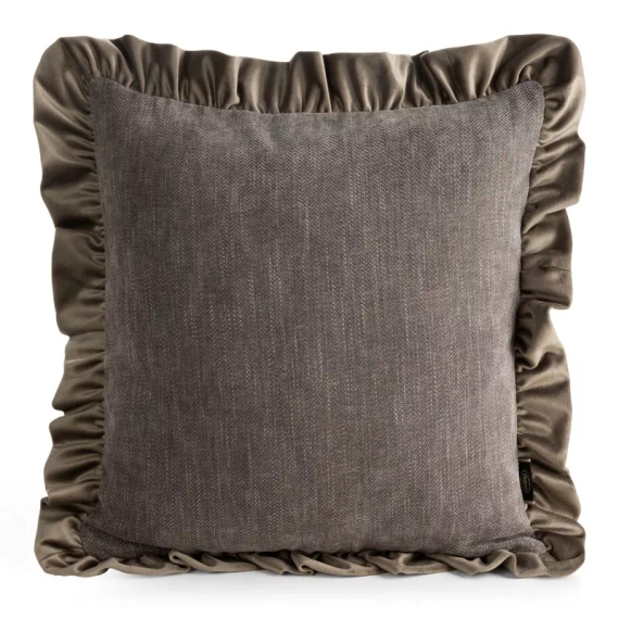 Eurofirany Elvara federa decorativa 45x45 in velluto con volant - beige scuro