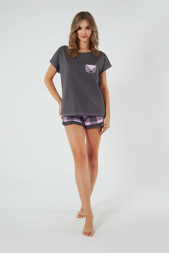 Arete Pigiama da donna a maniche corte, pantaloncini Moda italiana - grafite/stampa