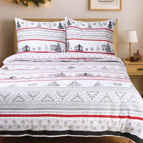 31514/1 Biancheria da letto natalizia in flanella Flanelove Darymex grigio rosso- set 100% cotone, caldo e morbido