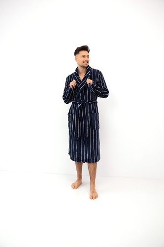 Sensis Leon Blu Navy Accappatoio Lungo Uomo a Righe con Colletto