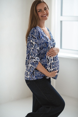 Bahama Mama Blusa maternità Milk&Love stampa Azul- viscosa, manica 3/4, oversize