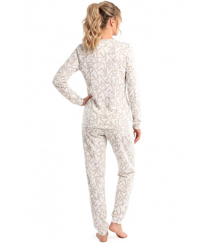 Donna Adore Long Ecru pigiama donna in cotone con cuori manica lunga