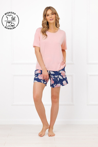 Pigiama donna Italian Fashion Ardizja in viscosa e cotone con fiori, pantaloncini