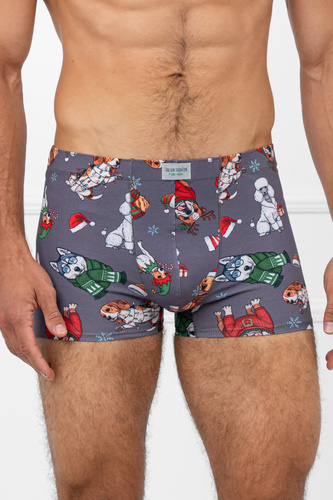 Boxer Husky Uomo Moda Italiana grigio - cotone, elastan, fantasia natalizia
