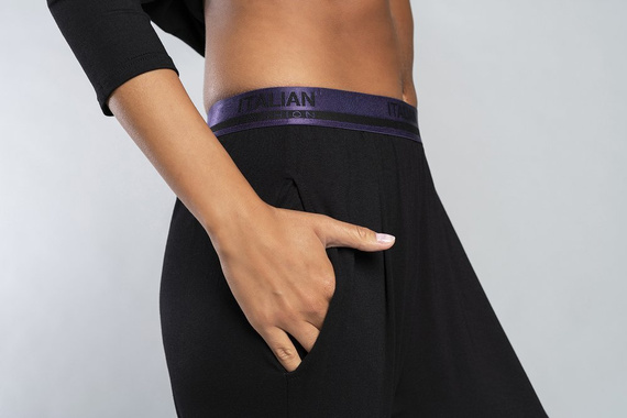 Stile Set donna con maniche a 3/4, lunghezza.pantaloni moda italiana neri