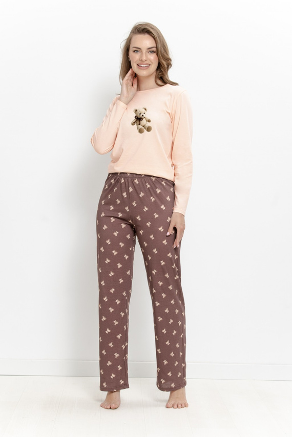 Pigiama donna Taro Lumi 3627 in cotone, lunga, color pesca con orsetti