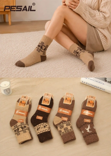 Pesail 3055 wz.22 Camel Wik calze donna invernali con renne - 1 paio marroni