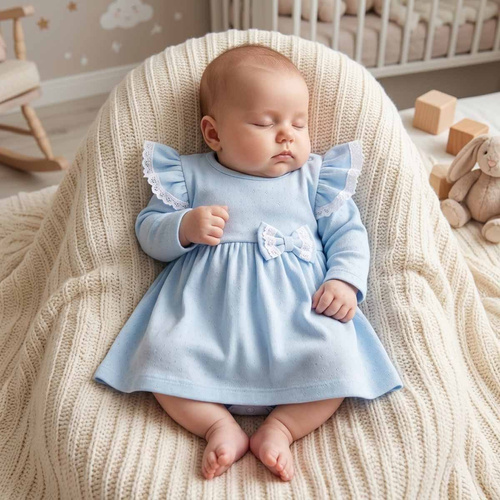 224036 Nicol Abito-Body Bambina Blu 100% Cotone Traforato