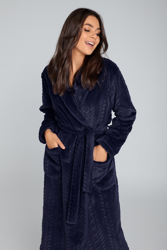 Bona Vestaglia da donna in pile Italian Fashion - blu navy