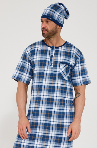 Cornette 109/37– camicia da notte uomo in cotone 100%, manica corta, bottoni e taschino