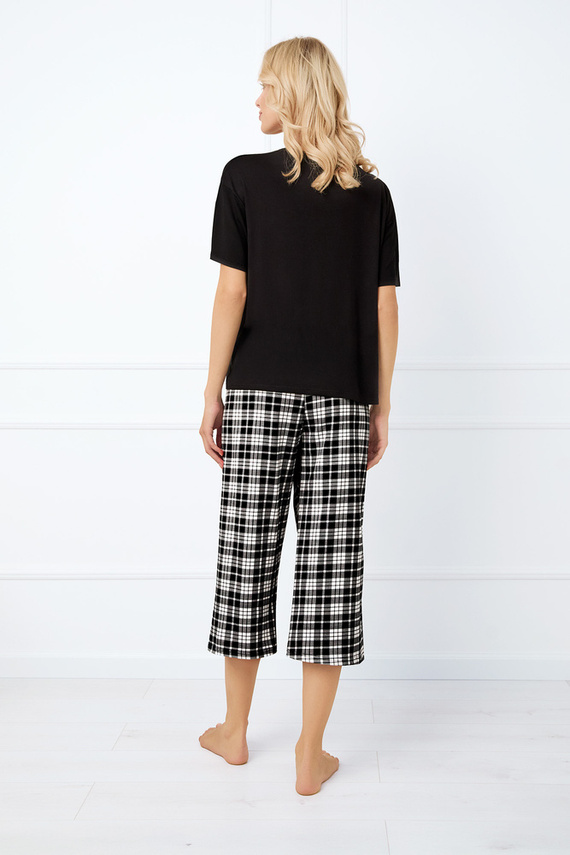 Klara Pigiama donna manica corta, 7/8 pantaloni Moda italiana - nero/stampa