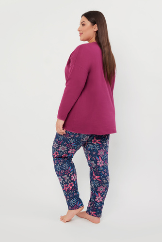 Pigiama donna Folk manica lunga, pantaloni lunghi Moda Italiana - mora/stampa