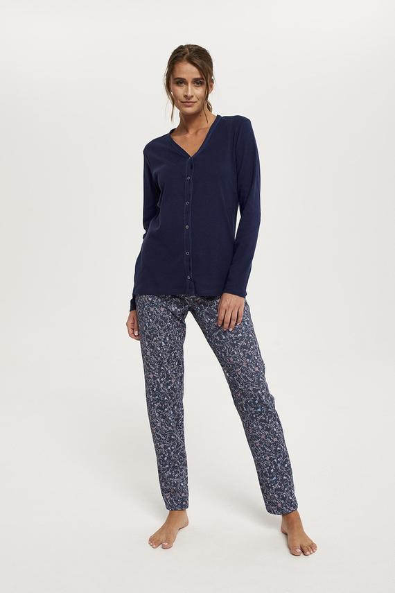 Sajna Pigiama donna maniche lunghe, pantaloni lunghi Moda italiana - blu navy/stampa