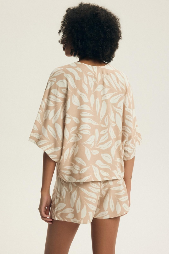 Pigiama Henderson Dextra donna 43688 pesca-viscosa, con zip, 3/4, stampa floreale