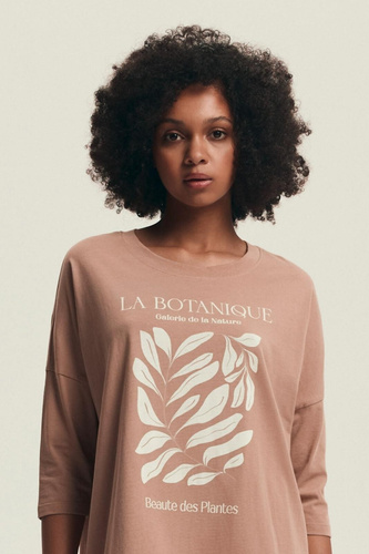 43692 Dextra Camicia donna Henderson in cotone color pesca, manica 3/4, stampa