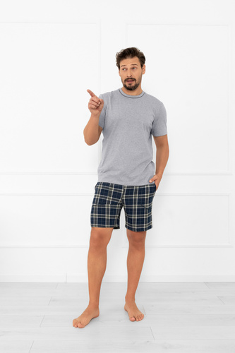 Pigiama uomo Andreas - cotone, manica corta e pantaloncini a quadri Moda italiana - melange/stampa