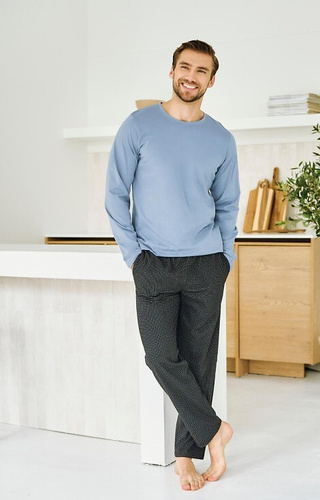 3474 Pigiama uomo Lorenzo Taro blu - cotone, pantalone lungo, tasche