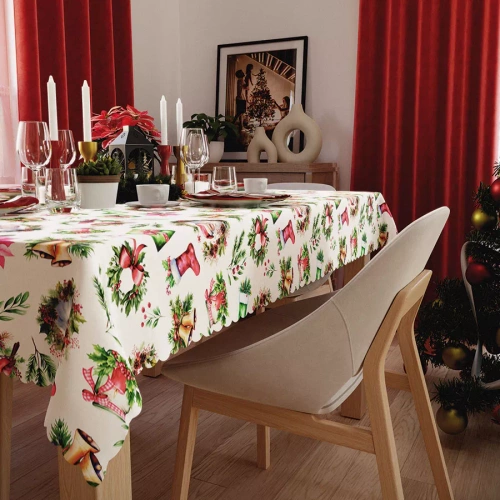C03 Tovaglia di Natale rossa Markizeta - impermeabile, elegante, produzione di lucidi