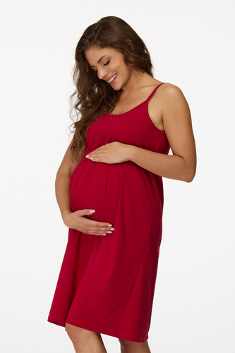 no. 26 Camicia da notte gravidanza Senizo maroon 100% cotone, cerniera allattamento, spalline