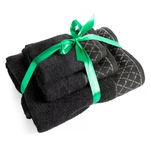 Set asciugamani Eurofirany 3 pezzi morbidi assorbenti eleganti Layla black
