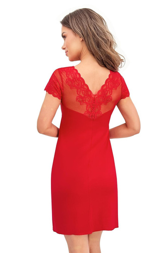 Camicia da notte Ivana Donna rosso - viscosa, pizzo, manica corta, lunghezza prima del ginocchio