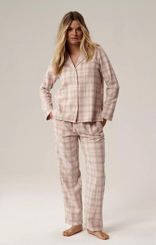 NLP-505 Pigiama donna Atlantic lavanda flanella, sbottonato, a quadri, cotone