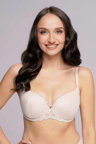 2256 Reggiseno mezza coppa Ava beige - Effetto push-up, Decolleté perfetto, Microfibra liscia + pizzo | Design K-2256