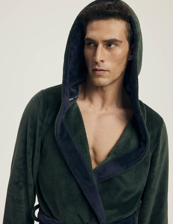Accappatoio Henderson da uomo 43377 Natch green- cappuccio, maglia calda, comfort ed eleganza