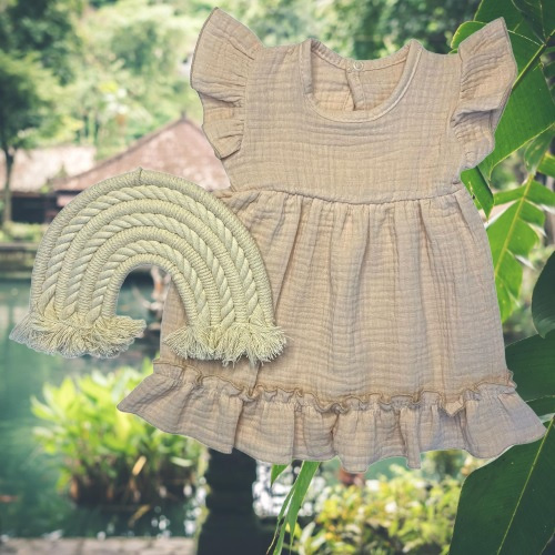 Mamatti SA50415 abito bambino in mussola beige, leggero e traspirante
