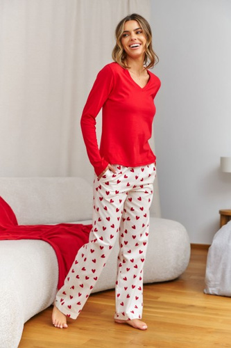 Pigiama donna Doctor Nap Amour, maglia rossa + pantaloni in flanella, 100% cotone