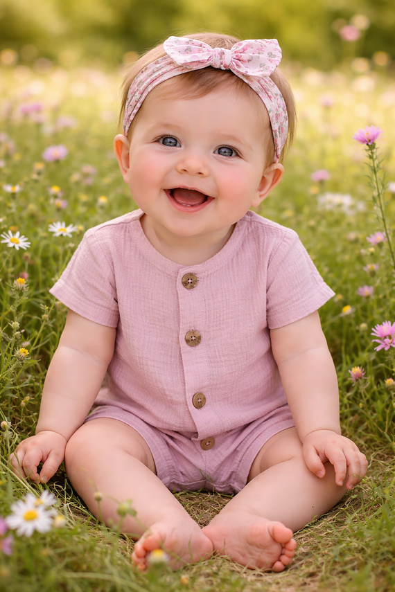 Baby Rampers Just Muslin 02235RR Makoma rose- mussola 100% cotone, manica corta