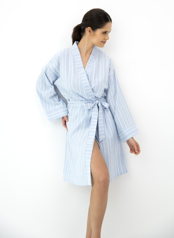 Asteria Sensis accappatoio kimono in cotone blu a righe
