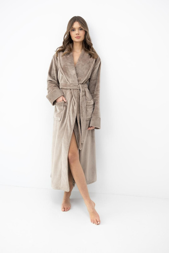 Accappatoio donna Sensis Marron mocca morbido con collo sciallato e tasche