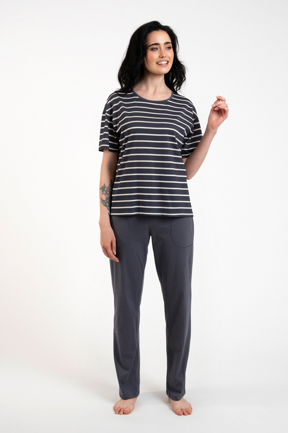 Betty Pigiama donna manica corta, pantaloni lunghi Moda italiana - stampa grafite/grafite