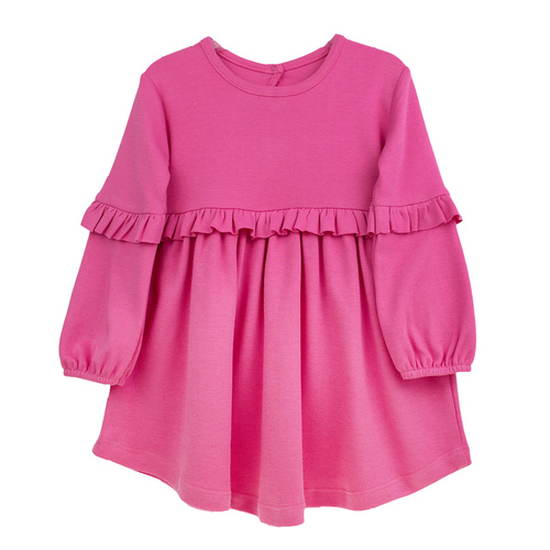 141972 Abito Nicol a maniche lunghe - rosa , in cotone, con balze