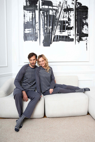 Lars Pigiama uomo manica lunga, pantaloni lunghi Moda italiana - stampa grafite/grafite