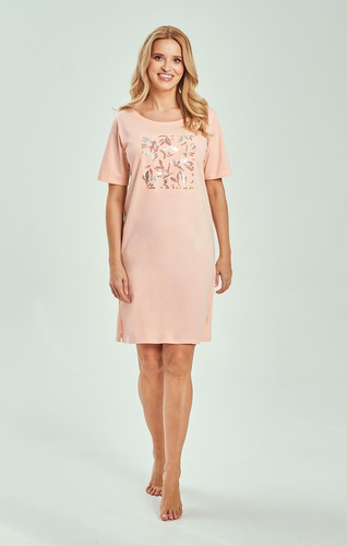 Camicia da notte da donna 3554 Valentina Taro apricot- 100% cotone, stampa, manica corta, confortevole e traspirante