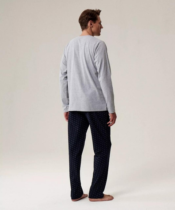 Pigiama da uomo NMP-390 Atlantic grey navy blue - cotone, manica lunga, comodo e caldo per le notti più fresche