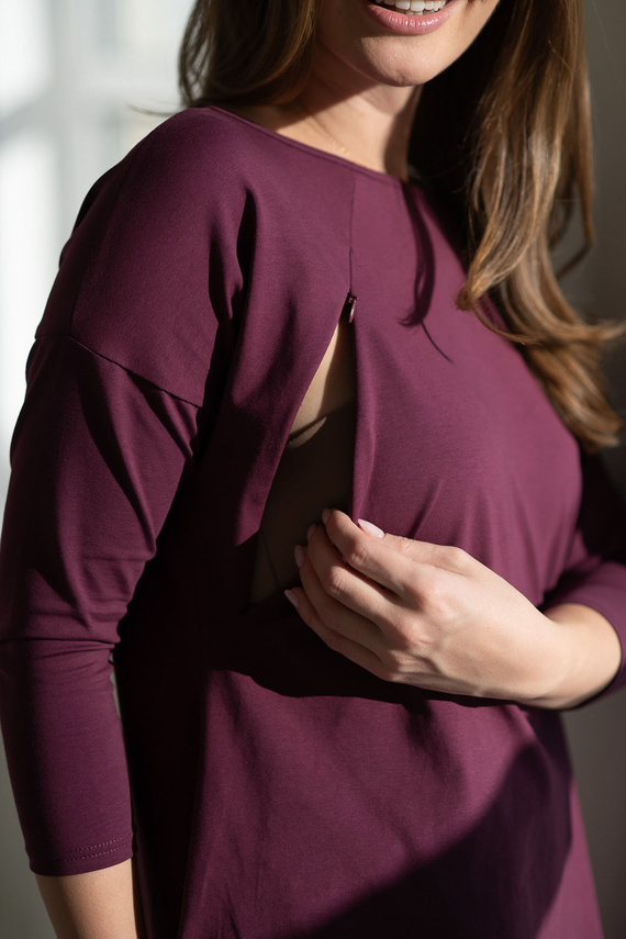 Mommy Tunica maternità e allattamento Mauve Wine Milk&Love - blusa oversize con cerniere nascoste, cotone Oeko-Tex