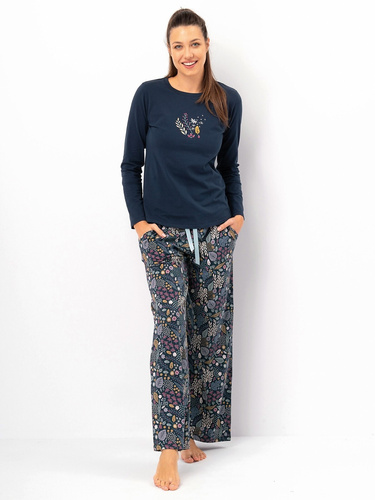 Pigiama da donna Key LNS 571 dark sea - cotone, manica lunga, elegante