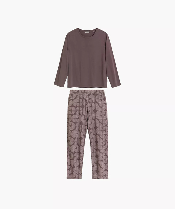 Pigiama donna NLP-501 Atlantic rosa-verde - 100% cotone effetto pesca, manica lunga, pantaloni con tasche | Calore e comfort Premium