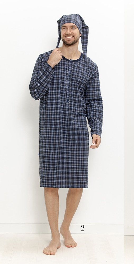 Camicia da notte uomo Taro 3673 Philippo 100% cotone manica lunga a quadri