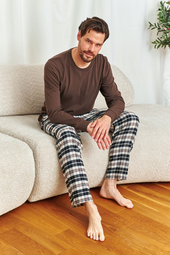 7334 Pigiama da uomo Doctor Nap - cotone e flanella, motivo brownie check