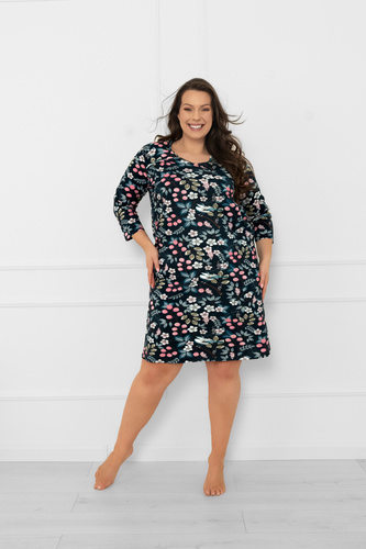 Camicia da notte donna in cotone con maniche a 3/4 Lucja - fantasia floreale Moda italiana