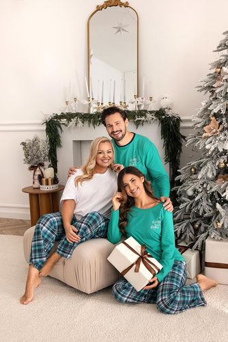 Pigiama da donna Regina 743 verde - cotone, lunghezza. manica, stampa, pantaloni a quadri