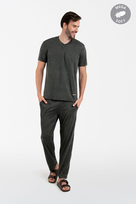 Akord Pigiama da uomo a maniche corte, pantaloni lunghi Moda italiana - c.melange