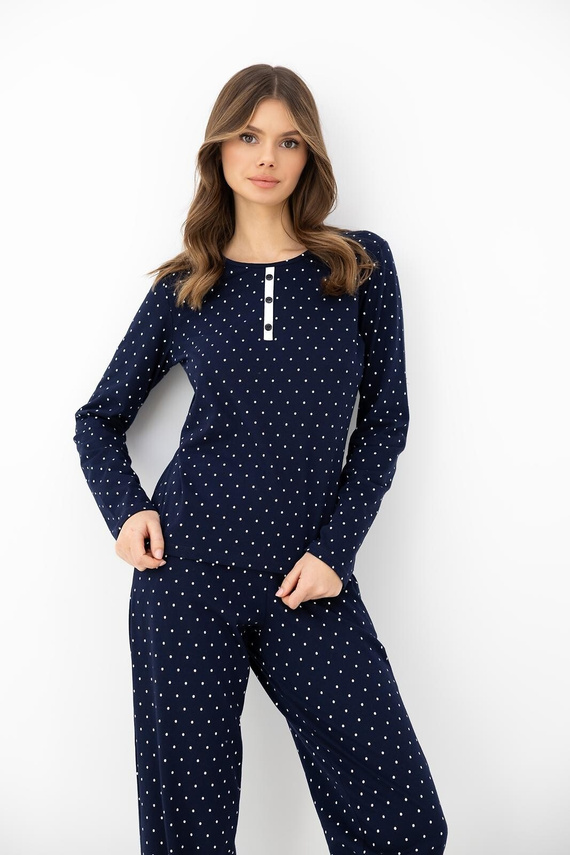 Pigiama donna Sensis Morgan blu navy 100% cotone manica lunga a pois