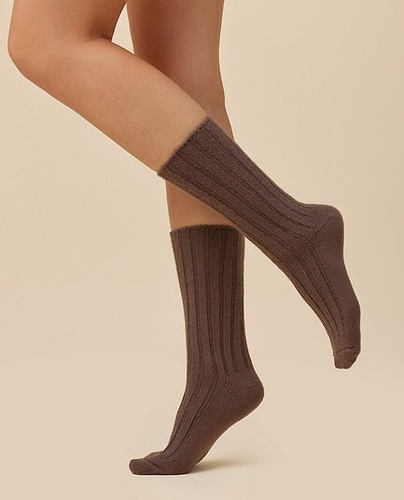 Calze da donna Gabriella SW/069 cacao - lana merino, a costine, con banda non pressurizzata