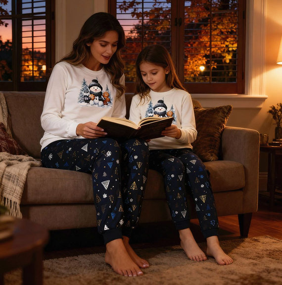 721/427 Pigiama da donna Snowy Day Cornette ecru - cotone, manica lunga | Caldo e confortevole