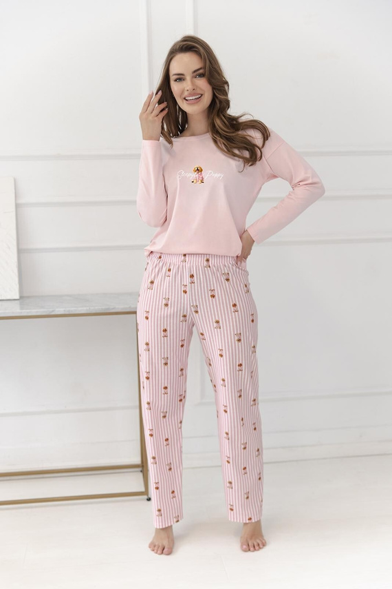 Pigiama donna Taro Nola 3623 rosa 100% cotone manica lunga con cani